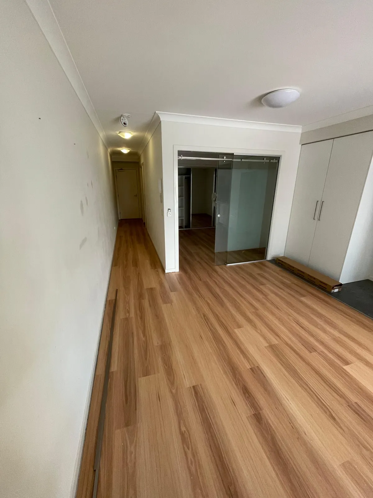 Hybrid floor running down a hallway